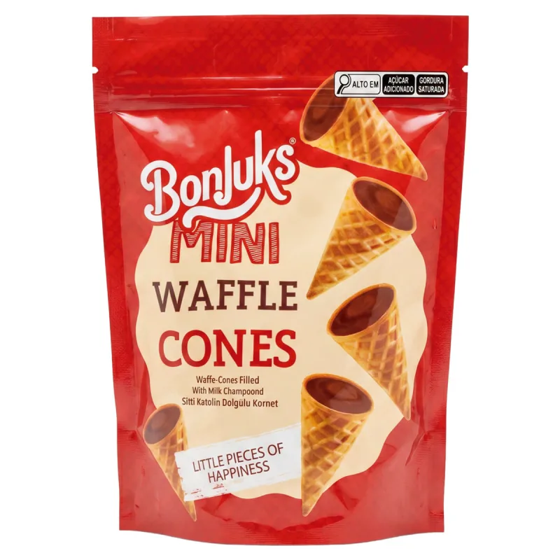 Biscoito Waffer Bonjuks Mini Cones Chocolate ao Leite 50g - Bonjuks