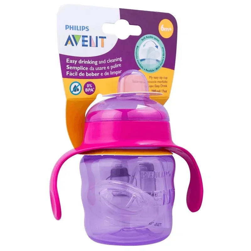 Copo de Transição Philips Avent Easy Sip +6 meses Antivazamento com Alças Rosa 200ml 1 Unidade - Philips Avent - Mamães E Bebês