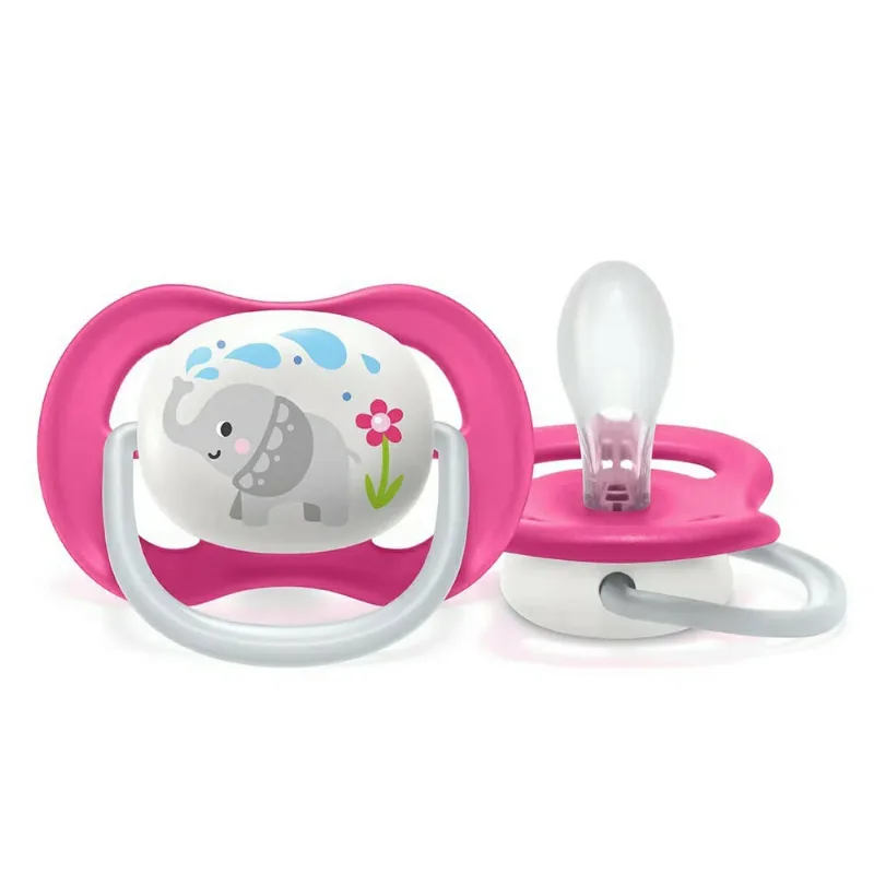 Chupeta Avent Philips Ultra Air Animais 6-18m Rosa Scf081/12 Elefante 1 Unidade