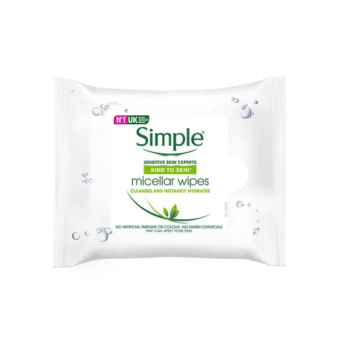 Lenço De Limpeza Com Água Micelar Sem Perfume Simple 180mm X 180mm - PERFUME