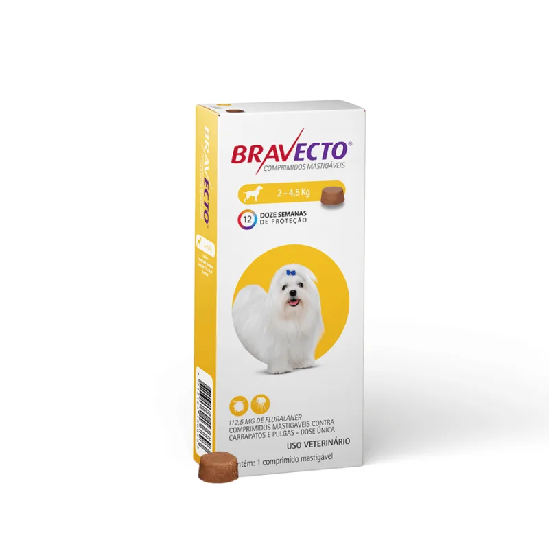 Antipulgas Bravecto 2 a 4,5 kg para Cães 112,5 mg - Bravecto