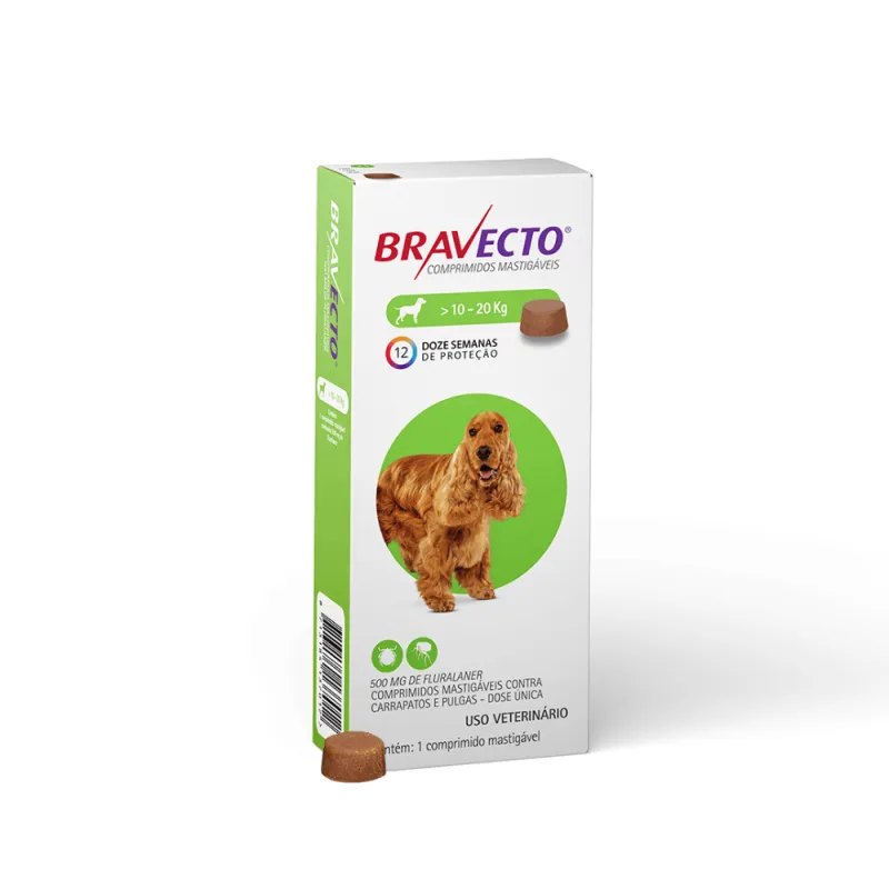 Antipulgas e Carrapatos Bravecto 10 kg a 20 kg Cães 500mg - Bravecto