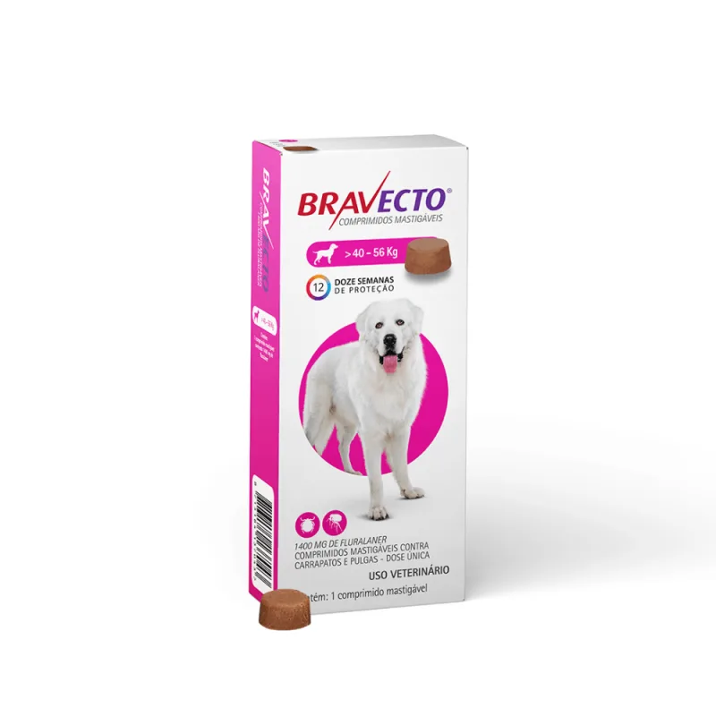 Antipulgas e Carrapatos Bravecto 40 a 56 kg Cães 1400mg - Bravecto