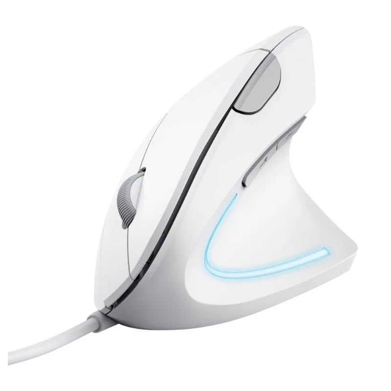 Mouse Vertical Trust Verto Ergonômico 6 Botões LED 1600 DPI Com Fio USB Branco