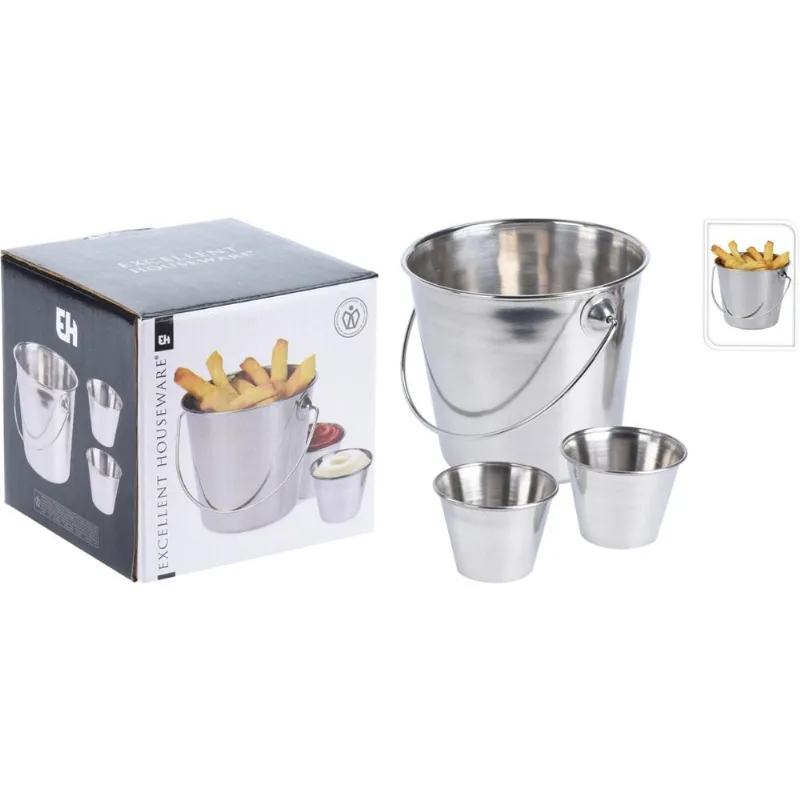 Conjunto Balde Com Alça Excellent Houseware 3 Peças Prata Aço Inoxidável Hasiera