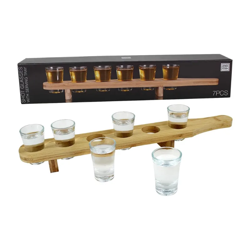 Conjunto 7 Copos De Dose Com Base Madeira/vidro Cd1002810 Hasiera 40 Ml