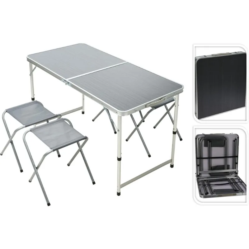 Conjunto Mesa De Camping Redcliffs Outdoor 5 Peças Cinza Mdf Hasiera