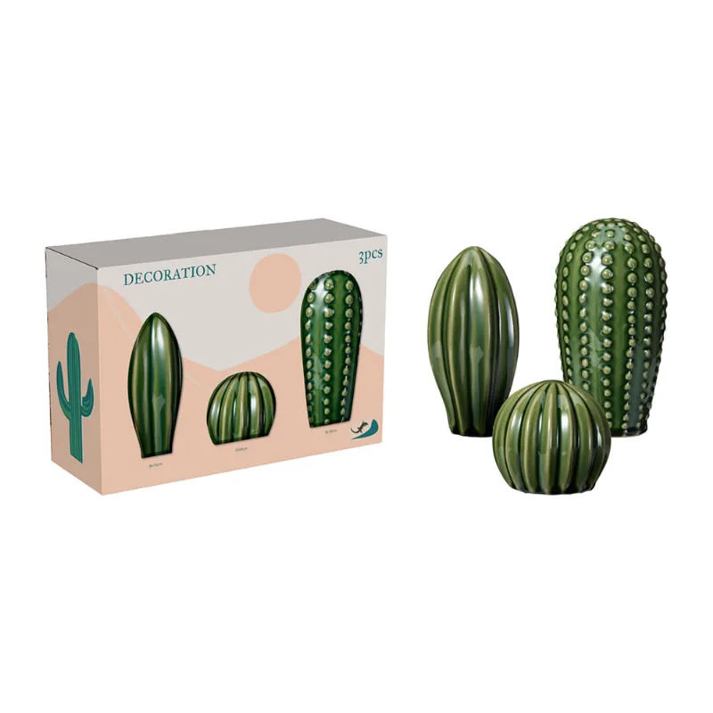 Conjunto 3 Cactos De Porcelana Verde 252732140 Hasiera 31.5 X 11.4 X 21.5 Cm