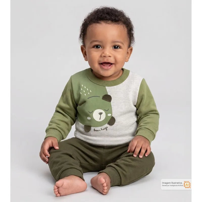 Conjunto Moletom Abraço de Urso Verde - M
