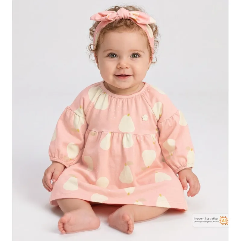 Vestido Frutinha e Faixa de Cabelo Rosa - G