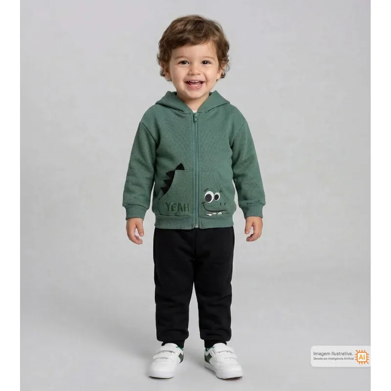 Conjunto Moletom com Capuz Dino Verde Verde - 3