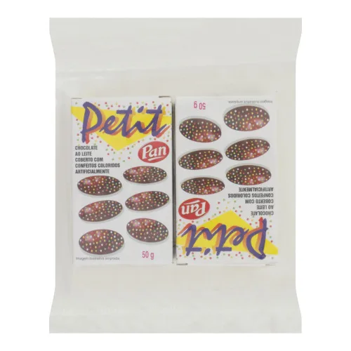 Chocolate Ao Leite Com Confeitos Coloridos Pan Petit Caixa 50g 2 Unidades - PETIT