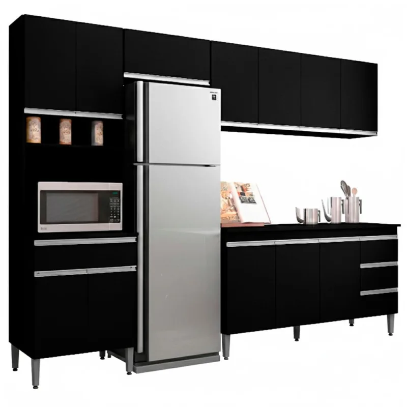 Cozinha Modulada 12 Portas 4 Gavetas 280 Cm Andreia Preto Reajl Moveis - Não Informado - Móveis