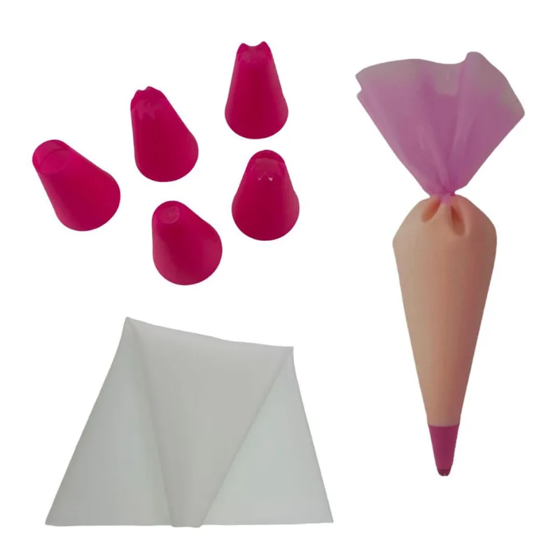 Kit Confeitaria: Manga Em Silicone + 5 Bicos p/ Decorar Bolo Cupcake Biscoito - Loja UniversalVendas