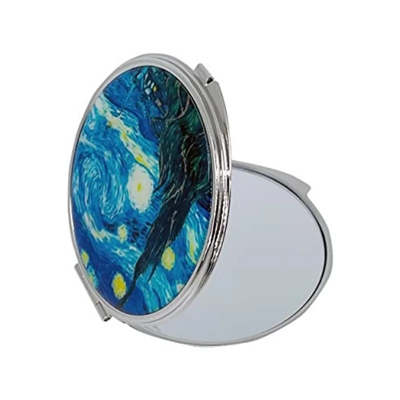 Maquiagem portátil compacto duplo espelho de aumento cosmético dobrável bolso estilo único da Mãe de Pérola Design (noite estrelada)