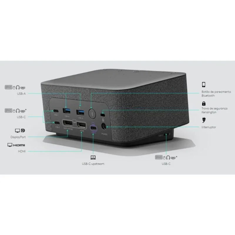 Dock Station Logi Dock Logitech - Conexão 5 Periféricos E 2 Monitores