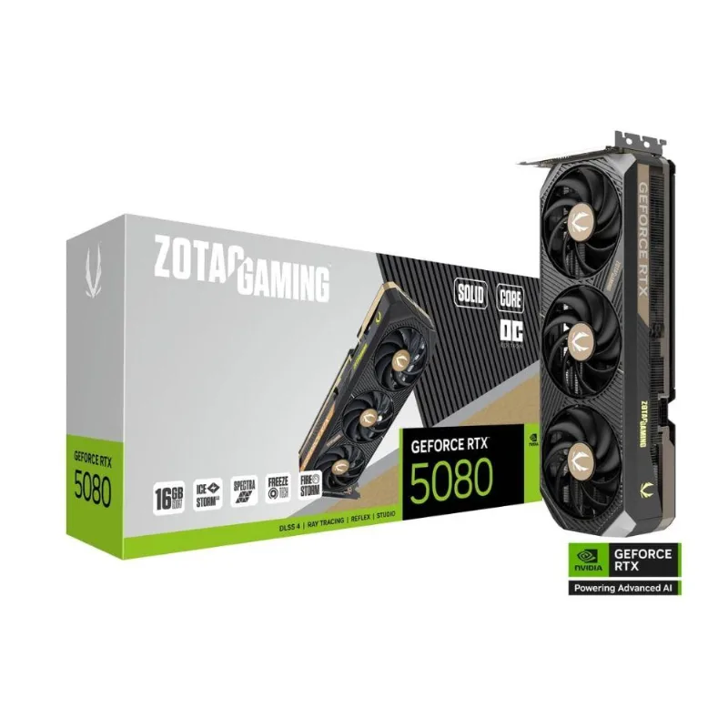 Placa De Video Zotac Rtx 5080 16gb Gddr7 Solid Core Oc Ray Tracing Dlss 4 Preto