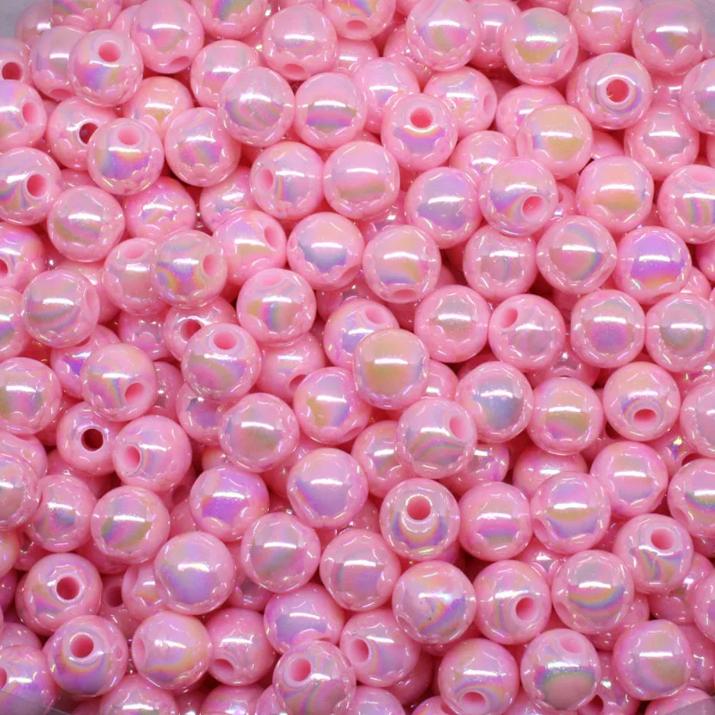 Bola Leitosa Irisada Passante 08Mm Em Acrilico Com 50G 217 - Rosa Bebe