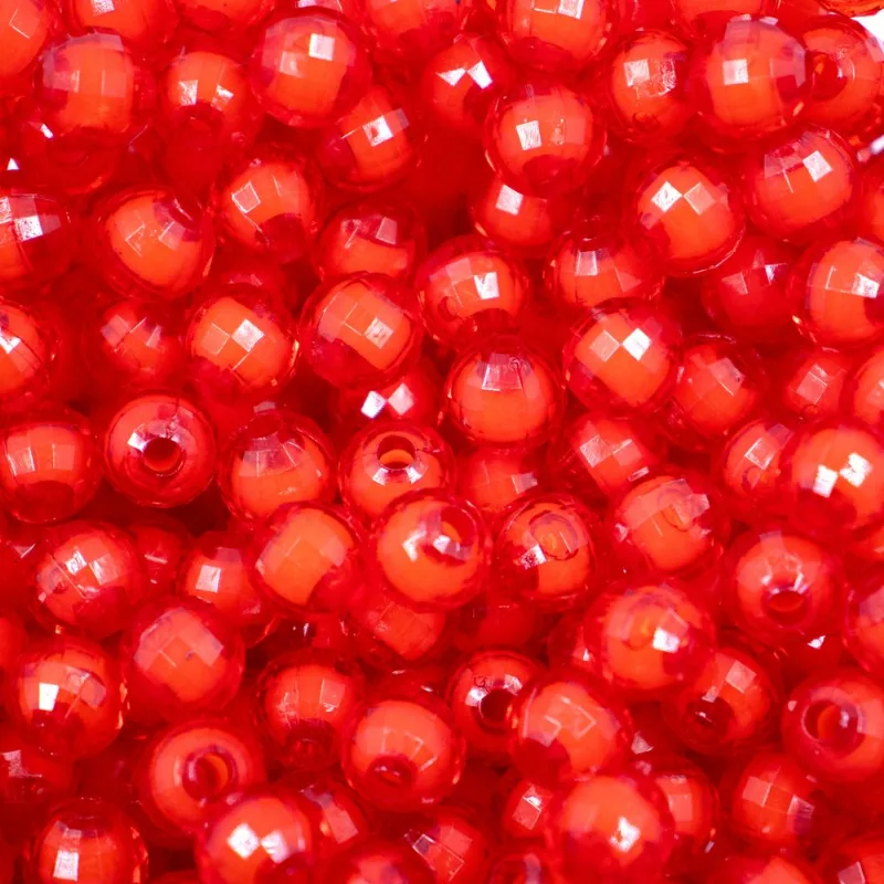 Bola Sextavada Com Miolo Passante 10Mm Em Acrilico 50G 201 - Vermelho