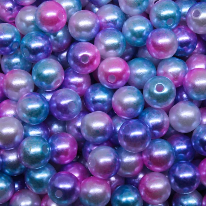 Perola Inteira Com Furo Tie Dye 08Mm Em Abs Com 50G 513P - Azul/Rosa 513