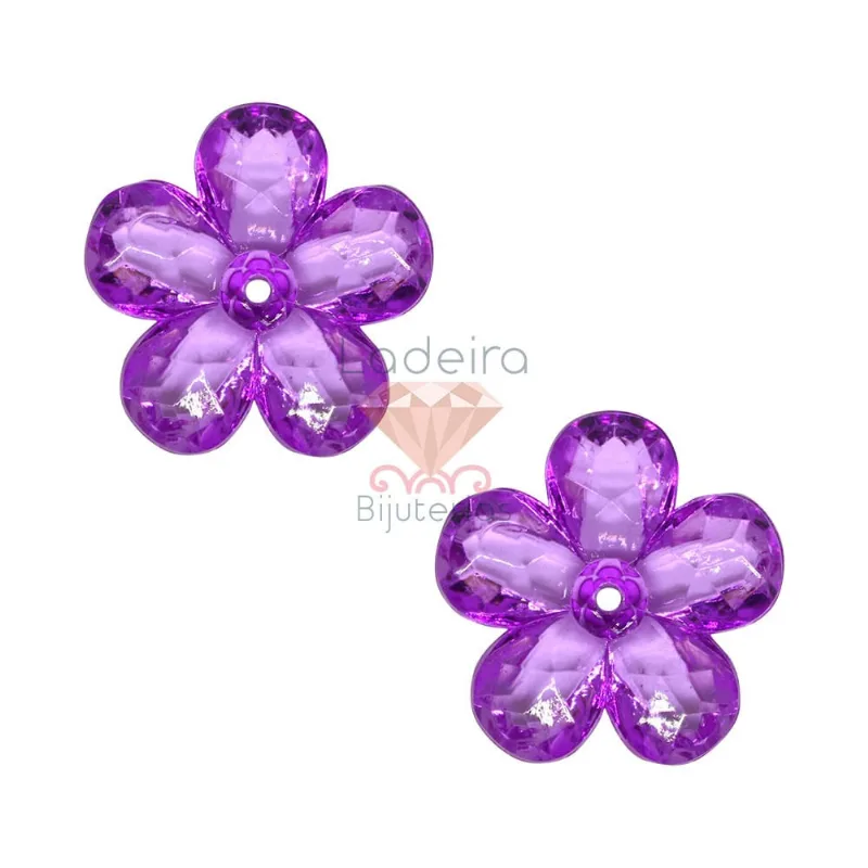 Flor Com Furo No Centro 28X9mm Em Acrilico Com 50Gr 048 - Lilas 048