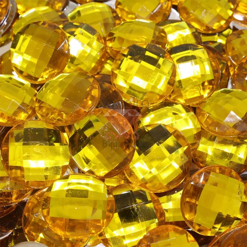 Chaton Para Colagem Redondo Sextavado 22Mm Em Acrilico Com 25G Q015 - Amarelo 15