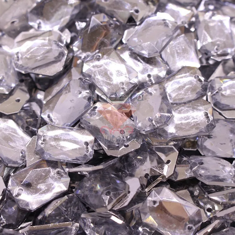 CHATON DE COSTURA RETANGULAR 10X14MM EM ACRILICO COM 50GR Cristal Transparente
