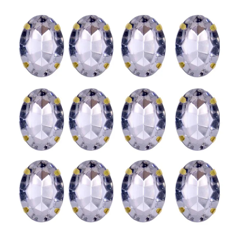 CHATON ENGRAMPADO OVAL 13X18MM EM METAL E ACRILICO COM 25 PEÇAS 073 - Dourado
