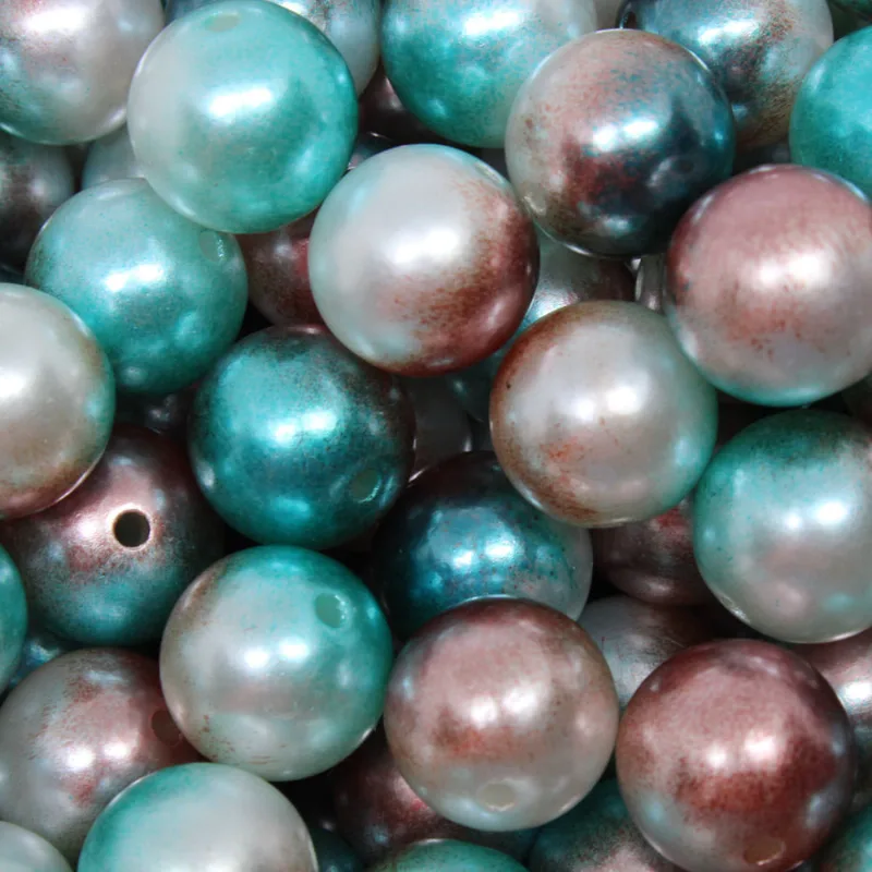 Perola Inteira Com Furo Tie Dye 14Mm Em Abs Com 50Gr 306 - Marrom + Verde