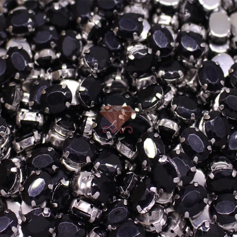 Chaton Engrampado Oval 8X10mm Em Acrilico Com 100 Peças 018 - Preto Fosco