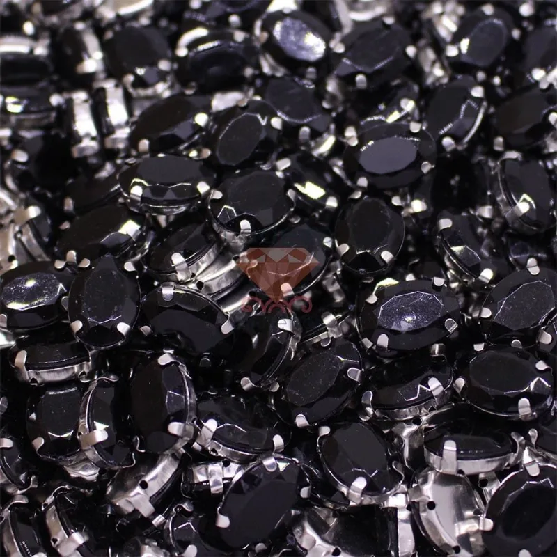 Strass Oval Caixinha Metal E Acrilico 10X14mm Com 100 Peças 018 - Preto Fosco