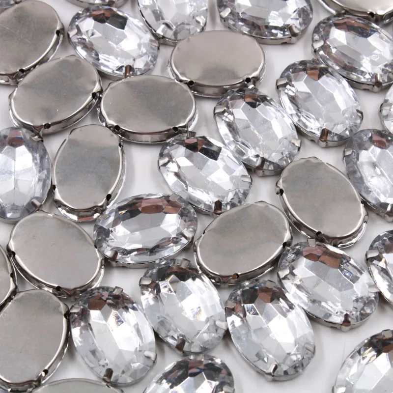 CHATON ENGRAMPADO OVAL 18X25MM EM METAL E ACRILICO COM 10 PEÇAS 074 - Niquel
