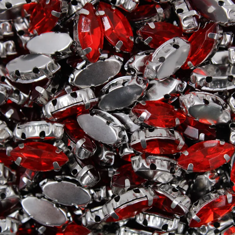 Chaton Engrampado Navete 6X12mm Em Acrilico Com 100 Peças 201 - Vermelho