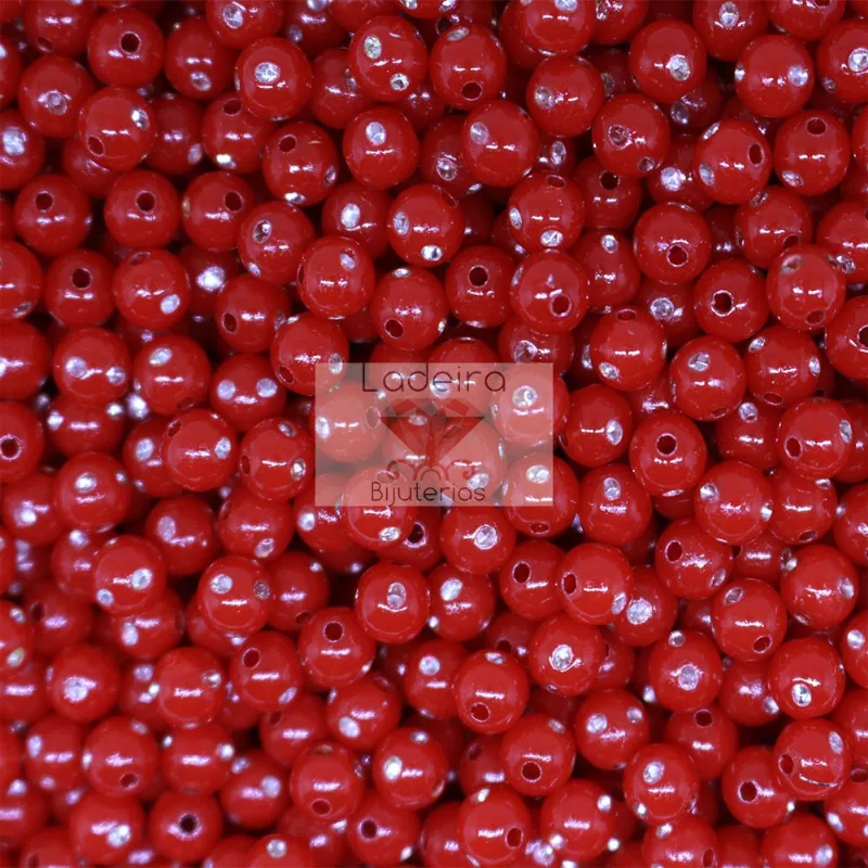 Bola Com Strass 06Mm Em Acrilico Com 50Gr 012 - Vermelho 12