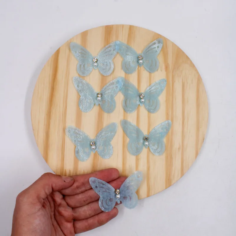 Borboleta Em Voal Com Pingente Perola 5,5Cm Em Poliester Com 5 Peças 811 - Azul Bebe
