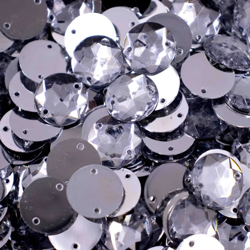 Chaton Para Costura Redondo 16Mm Em Acrilico Com 50 Peças Cristal Transparente