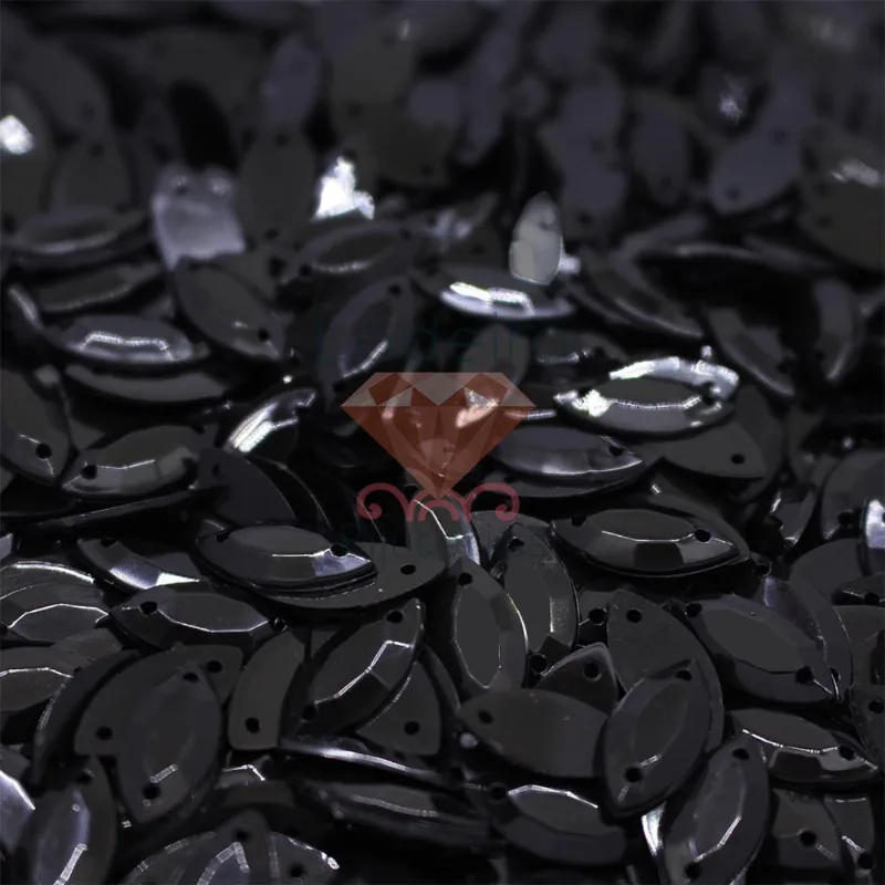 Chaton Para Costura Navete 7X15mm Em Acrilico Com 200 Peças 018 - Preto Fosco