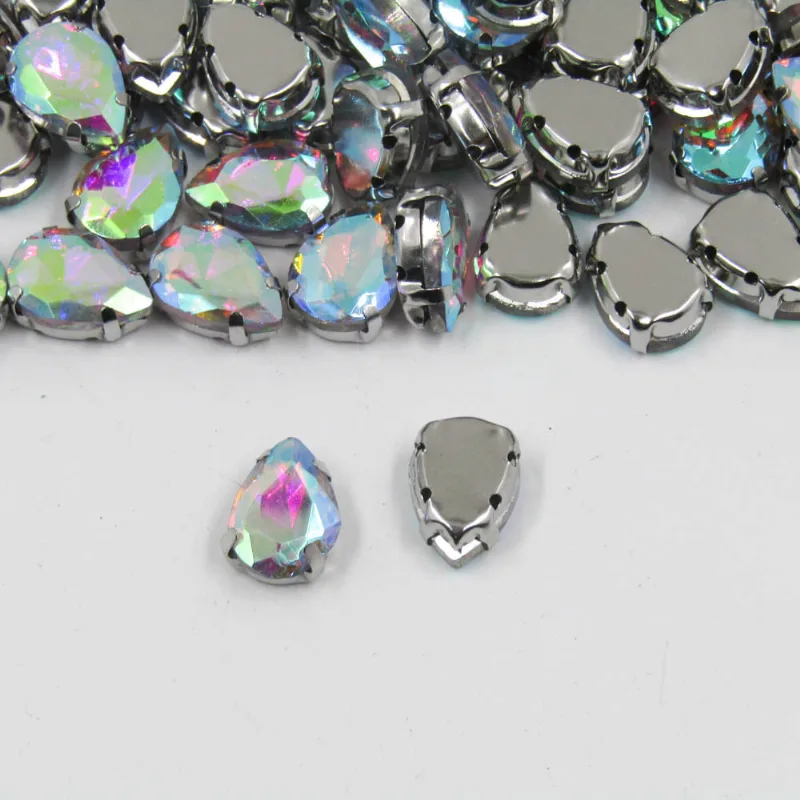 Chaton Engrampado Gota 10X14mm Em Vidro Com 14 Peças 129Kr - Niquel+Ab 129