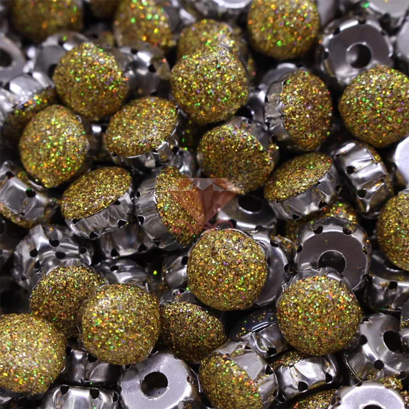 Chaton Engrampado Redondo 10Mm Em Resina 50 Peças Gj671 - Dourado+Glitter