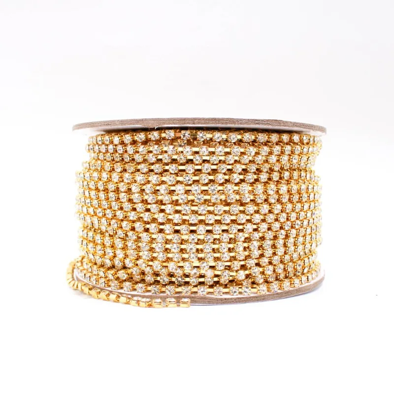 CORRENTE DE STRASS JUNTA SS14 EM VIDRO COM 01 METRO 543 - Dourado + Cristal