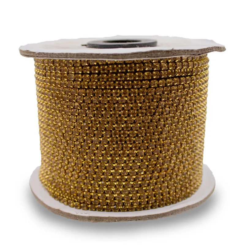 CORRENTE DE STRASS JUNTA SS14 EM VIDRO COM 01 METRO 545 - Dourado + Light Topazio