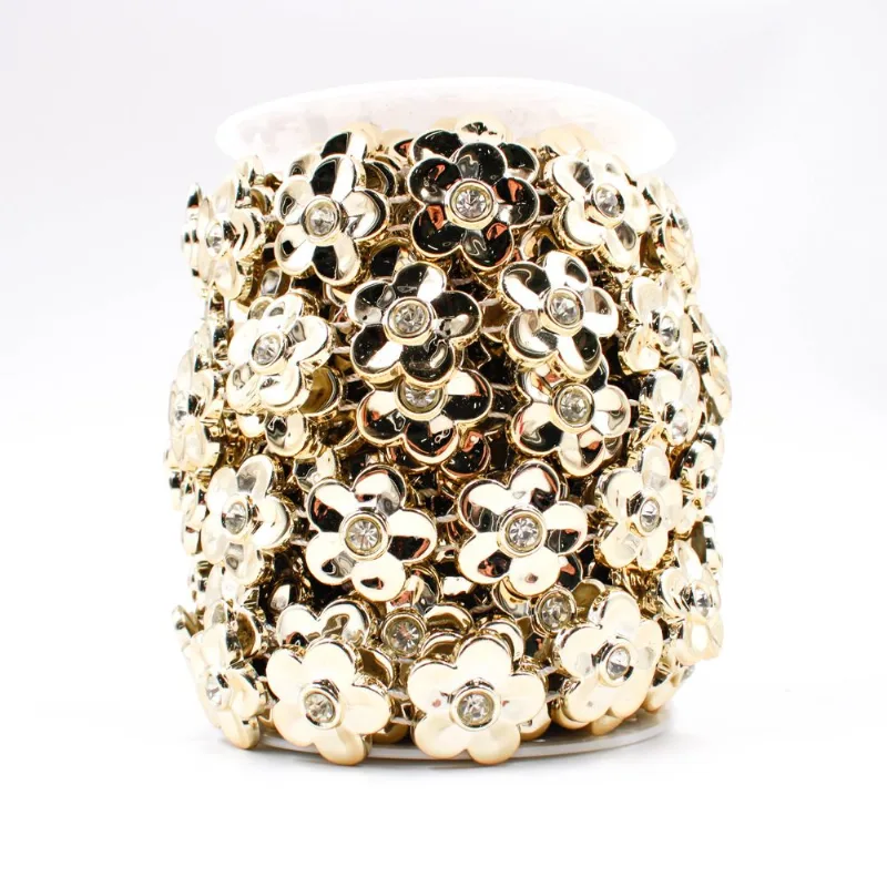 Aljofre Flor Com Perola 13Mm Em Abs Com 01 Metro 073 - Dourado