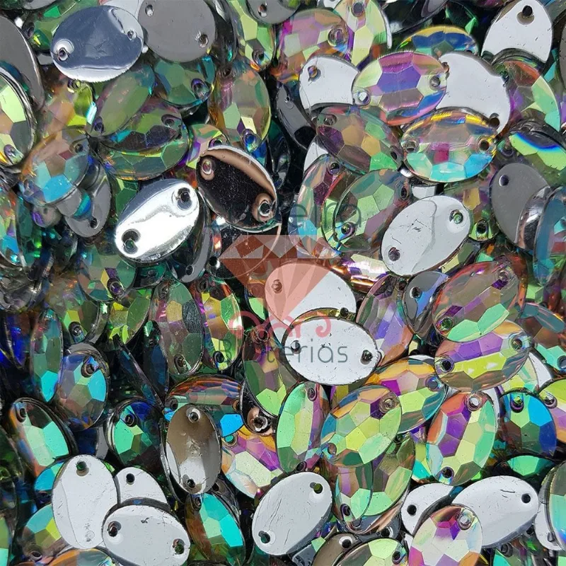 Chaton Costura Oval Rivoli Ab/Irisado Em Acrilico 13X18mm Com 100 Pcs 079 - Cristal Ab 079
