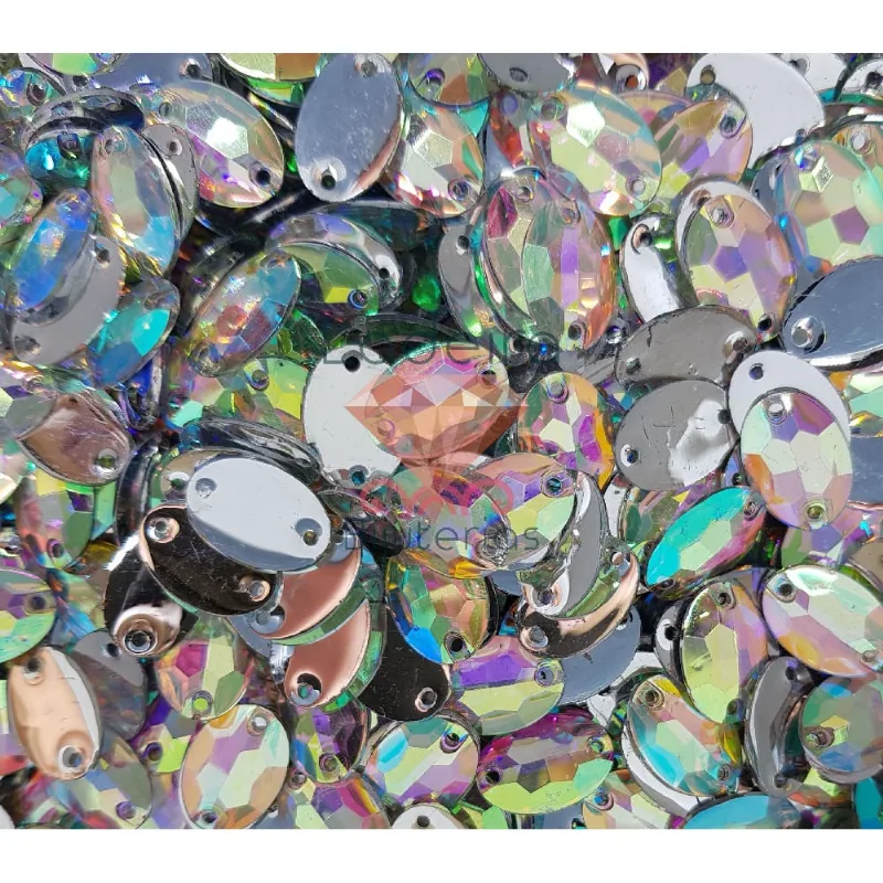 Chaton Costura Oval Rivoli Ab/Irisado Em Resina 11X16mm Com 150Pcs 079 - Cristal Ab 079