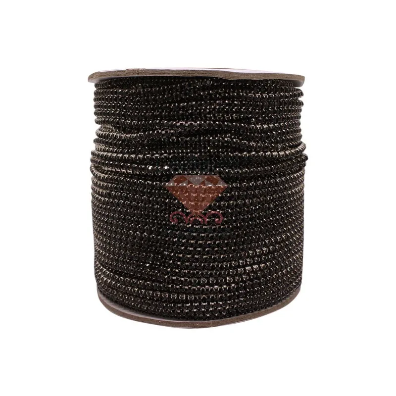 CORRENTE DE STRASS JUNTA SS12 EM VIDRO COM 01 METRO 535 - Niquel + Preto