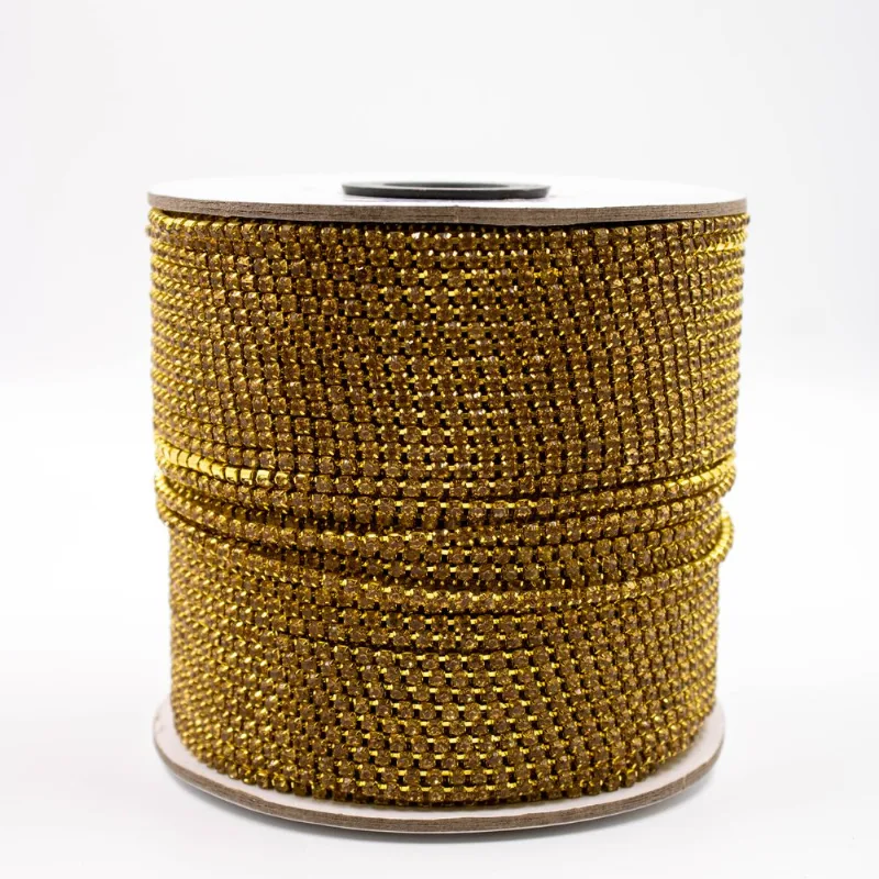 CORRENTE DE STRASS JUNTA SS12 EM VIDRO COM 01 METRO 545 - Dourado + Light Topazio
