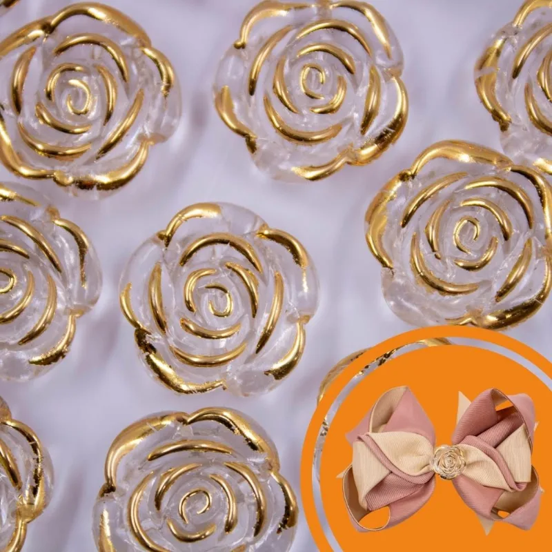 Flor 18Mm Em Acrilico Com 50G 722S - Cristal+Dourado