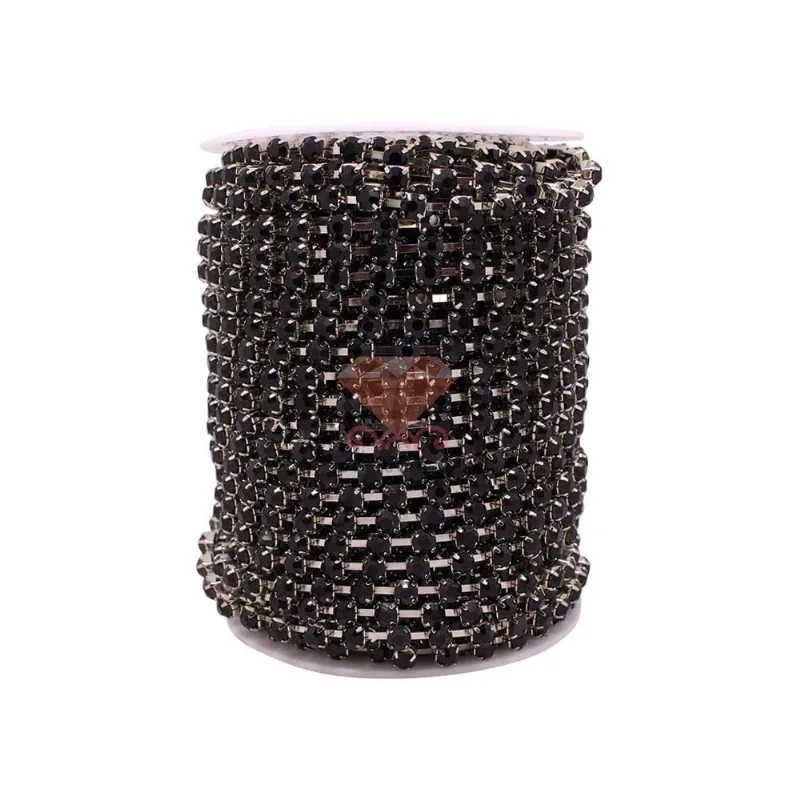 CORRENTE DE STRASS JUNTA SS24 EM VIDRO COM 01 METRO 535 - Niquel + Preto