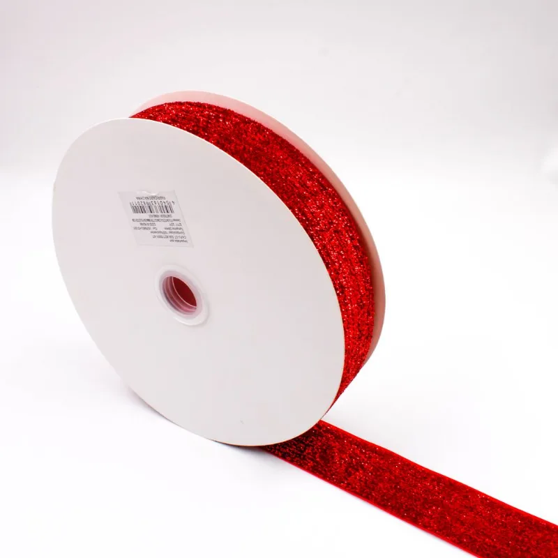 FITA SINTETICA COM GLITTER 38MM (Nº 9) EM POLIESTER COM 01 METRO 201 - Vermelho