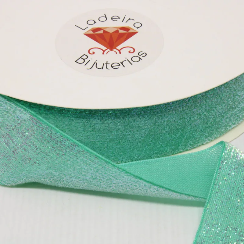 FITA SINTETICA COM GLITTER 38MM (Nº 9) EM POLIESTER COM 01 METRO 214 - Verde Claro Z14